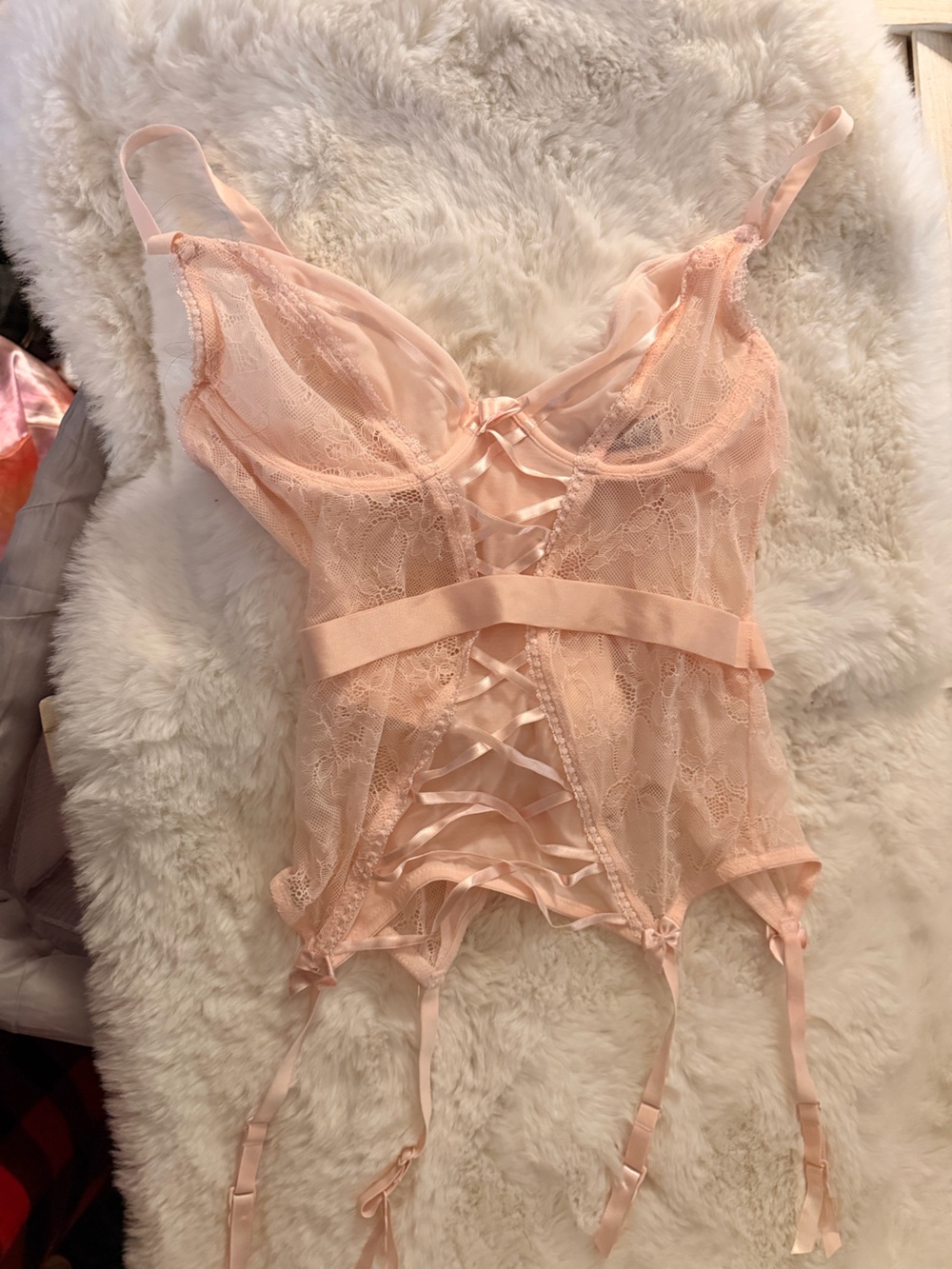 Adore Me Blush Peach Lace & Satin Chemise corset